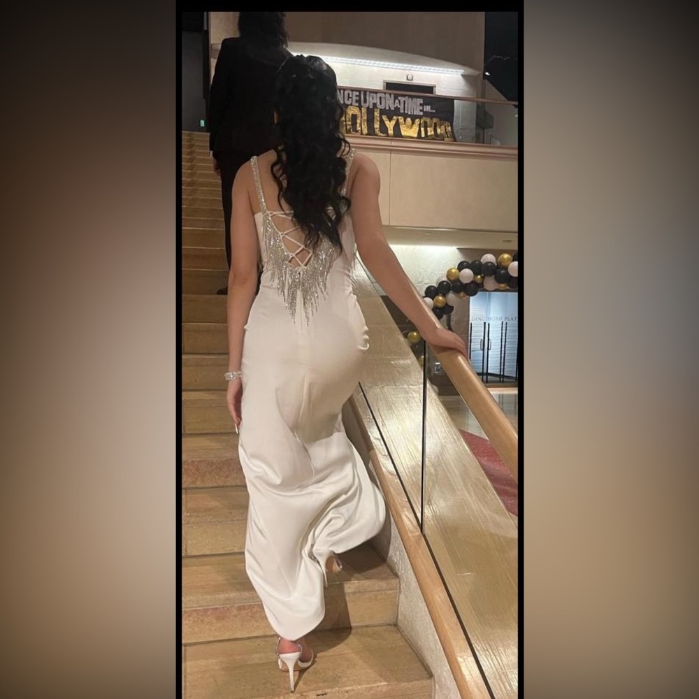 GB X MARK ZUNINO JEWELED FRINGE FRONT SLIT GOWN. - Picture 7 of 11